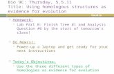 Bio 9C: Thursday, 5.5.11 Title: Using homologous structures as evidence for evolution  Homework:  Lab Part B: Finish Tree #1 and Analysis Question #6.