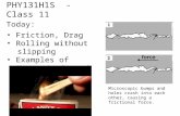 PHY131H1S - Class 11 Today: Friction, Drag Rolling without slipping Examples of Newton’s Second Law Microscopic bumps and holes crash into each other,