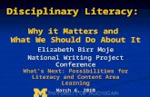 Disciplinary Literacy: Why it Matters and What We Should Do About It Elizabeth Birr Moje National Writing Project Conference What’s Next: Possibilities.