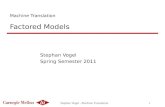 Stephan Vogel - Machine Translation1 Machine Translation Factored Models Stephan Vogel Spring Semester 2011.