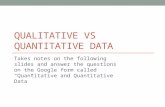 QUALITATIVE VS QUANTITATIVE DATA Takes notes on the following slides and answer the questions on the Google form called “Quantitative and Quantitative.