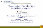 “Securities for the Non-Securities Lawyer” Association of Corporate Counsel – America August 3, 2006 Presented by: Kurt L. Kicklighter Luce, Forward, Hamilton.
