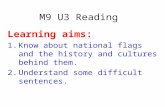 M9 U3 Reading Learning aims: 1.Know about national flags and the history and cultures behind them. 2.Understand some difficult sentences.