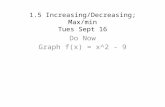 1.5 Increasing/Decreasing; Max/min Tues Sept 16 Do Now Graph f(x) = x^2 - 9.