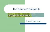 The Spring Framework A quick overview. The Spring Framework 1. Spring principles: IoC 2. Spring principles: AOP 3. A handful of services 4. A MVC framework.