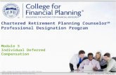 ©2013, College for Financial Planning, all rights reserved. Module 5 Individual Deferred Compensation Chartered Retirement Planning Counselor SM Professional.