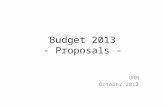 Budget 2013 - Proposals - UHM October 2012. Towards a Sustainable Society UHM strongly believes in a Sutainable Society. It is only through sustainability.