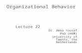 Organizational Behavior Lecture 22 Dr. Amna Yousaf PhD (HRM) University of Twente, the Netherlands.