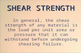 SHEAR STRENGTH In general, the shear strength of any material is the load per unit area or pressure that it can withstand before undergoing shearing failure.