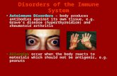 Disorders of the Immune System Autoimmune Disorders – body produces antibodies against its own tissue, e.g. Grave’s disease (hyperthyroidism) and rheumatoid.