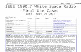 Doc.:1900.7-13/0040r0 SubmissionSlide 1 17/08/2015 Slide 1 IEEE 1900.7 White Space Radio Final Use Cases Notice: This document has been prepared to assist.