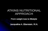 ATKINS NUTRITIONAL APPROACH From weight loss to lifestyle Jacqueline A. Eberstein, R.N.