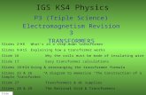 IGS KS4 Physics P3 (Triple Science) Electromagnetism Revision 3 TRANSFORMERS Slide 1 Slides 2  8What’s in a step-down transformer Slides 9  15Explaining.