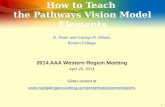 1 How to Teach the Pathways Vision Model Elements G. Peter and Carolyn R. Wilson Boston College 2014 AAA Western Region Meeting April 25, 2014 Slides posted.