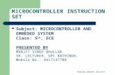 MICROCONTROLLER INSTRUCTION SET Subject: MICROCONTROLLER AND EMBEDED SYSTEM Class: 5 th, ECE PRESENTED BY MANJIT SINGH BHULLAR SR. LECTURER, GPC BATHINDA.