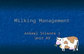 Milking Management Animal Science 1 Unit 43. Functions of the Udder Made up of 4 glands called quarters Attatched to the lower abdominal wall by ligmaments.