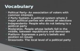 Political Party- An association of voters with common interests  2 Party System- A political system where 2 major political parties win almost all elections.