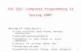 1 CSC 222: Computer Programming II Spring 2005 Review of Java basics  class structure: data fields, methods, constructors  public static void main, JCreator.