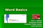 Word Basics Unit 2 - Editing Elizabeth Ponder Palestine Public Library Adult Services.