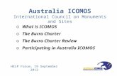 HELP Forum, 19 September 2013 o What is ICOMOS o The Burra Charter o The Burra Charter Review o Participating in Australia ICOMOS Australia ICOMOS International.