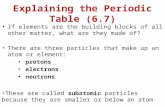 Explaining the Periodic Table (6.7) If elements are the building blocks of all other matter, what are they made of? There are three particles that make.