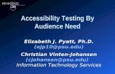 Accessibility Testing By Audience Need Elizabeth J. Pyatt, Ph.D. (ejp10@psu.edu) Christian Vinten-Johansen (cjohansen@psu.edu) Information Technology Services.