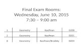 Final Exam Rooms: Wednesday, June 10, 2015 7:30 – 9:00 am.