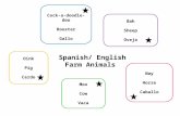 Spanish/ English Farm Animals Cock-a-doodle-doo Rooster Gallo Bah Sheep Oveja Nay Horse Caballo Oink Pig Cerdo Moo Cow Vaca.