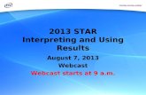2013 STAR Interpreting and Using Results August 7, 2013 Webcast Webcast starts at 9 a.m.