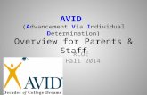 AVID (Advancement Via Individual Determination) Overview for Parents & Staff RCOE Fall 2014.