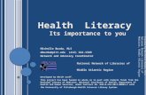 Health Literacy Its importance to you Michelle Burda, MLS mburda@pitt.edu (412) 624-1589 Network and Advocacy Coordinator National Network of Libraries.