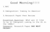 Good Morning!!!! 1.NVC 2.Immigration: Coming to America! 3.Research Paper Peer Review Essential Question: What was it like to be in Immigrant coming to.