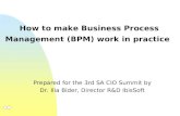 How to make Business Process Management (BPM) work in practice Prepared for the 3rd SA CIO Summit by Dr. Ilia Bider, Director R&D IbisSoft.