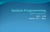 CSCI 1730 March 27 th, 2012. Text System Programming with C and Unix by Hoover Ch 1: Introduction Ch 2: Bits, Bytes and Data Types Ch 3: Arrays and Strings.