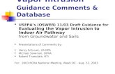 Vapor Intrusion Guidance Comments & Database USEPA’s (OSWER) 11/03 Draft Guidance for Evaluating the Vapor Intrusion to Indoor Air Pathway from Groundwater.