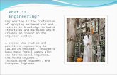 What is Engineering? Engineering is the profession of applying mathematical and scientific knowledge to build structures and machines which creates an.