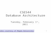 1 CSE544 Database Architecture Tuesday, February 1 st, 2011 Slides courtesy of Magda Balazinska.