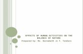 EFFECTS OF HUMAN ACTIVITIES ON THE BALANCE OF NATURE Prepared by: Ms. Bernabeth Jo T. Tendero.