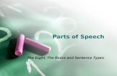 Parts of Speech The Eight, The Rules and Sentence Types.