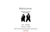 Welcome Mr. Walls Room 408 AP Environmental Science APES.