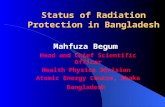 Status of Radiation Protection in Bangladesh Mahfuza Begum Head and Chief Scientific Officer Health Physics Division Atomic Energy Centre, Dhaka Bangladesh.