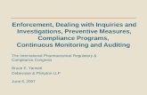 Enforcement, Dealing with Inquiries and Investigations, Preventive Measures, Compliance Programs, Continuous Monitoring and Auditing The International.