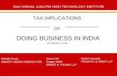 1 TAX IMPLICATIONS OF DOING BUSINESS IN INDIA NOVEMBER 6, 2006 22nd ANNUAL SJSU/TEI HIGH TECHNOLOGY INSTITUTE Nishith Desai NISHITH DESAI ASSOCIATES David.