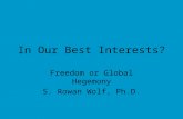 In Our Best Interests? Freedom or Global Hegemony S. Rowan Wolf, Ph.D.
