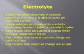 Electrolyte  Substance when dissolved in solution separates into ions & is able to carry an electrical current  Solute substances dissolved in a solution.