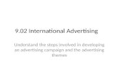 9.02 International Advertising Understand the steps involved in developing an advertising campaign and the advertising themes.
