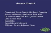 Access Control Overview of Access Control: Hardware, Operating System, Middleware, Application, LAN, WAN. OS Access Control and ACLs (Access Control Lists)