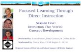 Focused Learning Through Direct Instruction Session Five: Instruction That Works: Concept Development Presented by : Lorna Manuel, Patty Garrison, & Doreen.