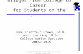 Bridges from College to Career for Students on the Spectrum Jane Thierfeld Brown, Ed.D. and Lisa King, M.Ed. College Autism Spectrum AHEAD 2015 College.