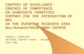1 CENTRES OF EXCELLENCE CENTRES OF COMPETENCE IN CANDIDATE COUNTRIES SUPPORT FOR THE INTEGRATION OF NAS IN THE EUROPEAN RESEARCH AREA QoL/Growth/EESD-2001-INTEGR.